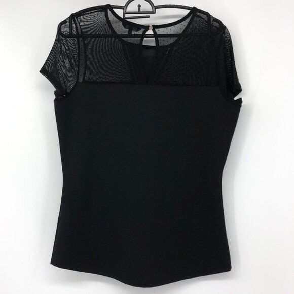 RW&Co black mock neck sheer collar short sleeve tee shirt Medium - Picture 2 of 13